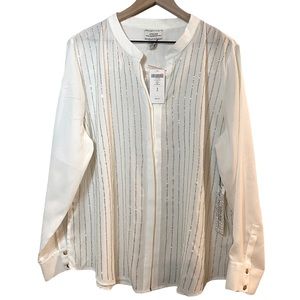 Chico’s White Rhinestone Button Down